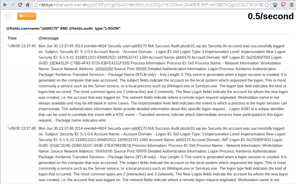 NetEye Logs parsed in real time