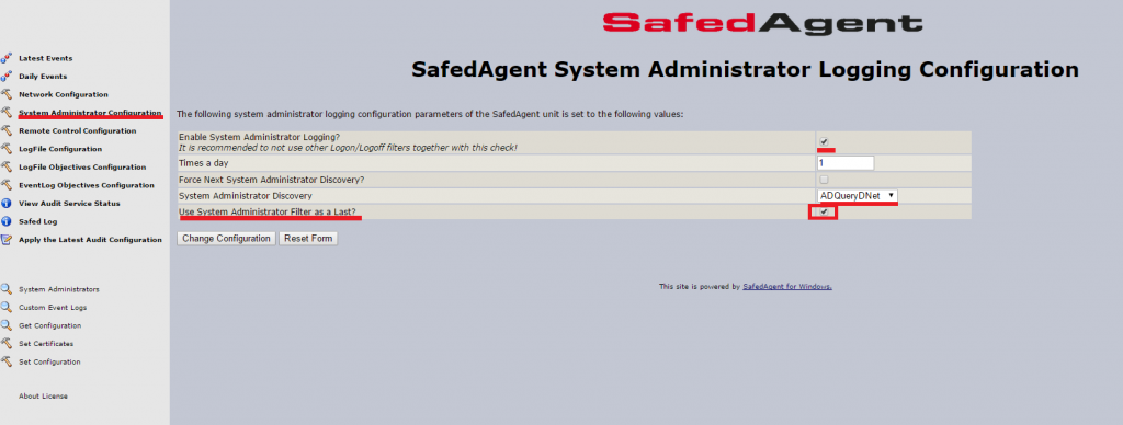 Safed Agent System Administrator Logging Configuration