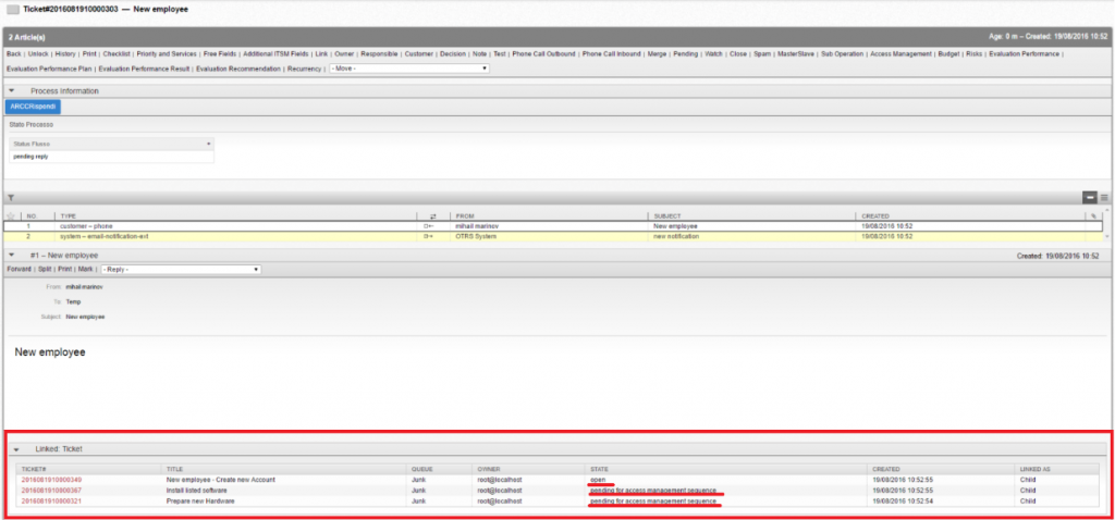 Access Management ticket and corresponding Activity tickets