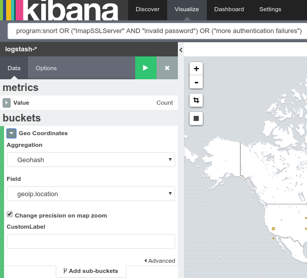 Nuova Visualization di tipo Tile map in Kibana per la geolocalizzazione