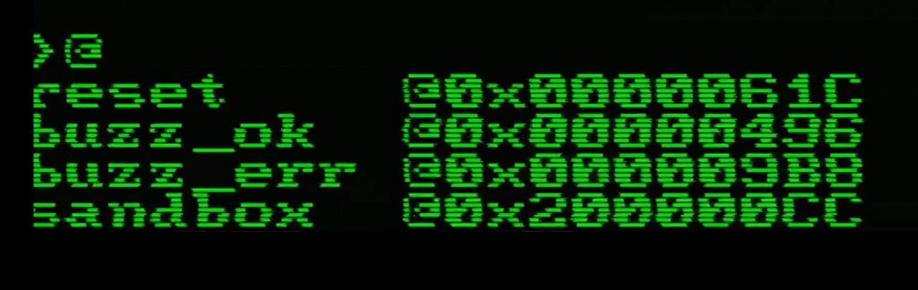 RVMON listing the reset, buzz_ok, buzz_err and sandbox addresses
