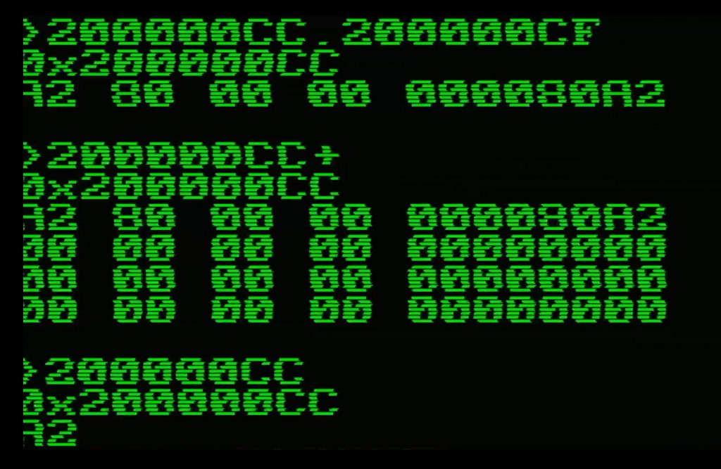 Reading the bytes back with the three dump commands