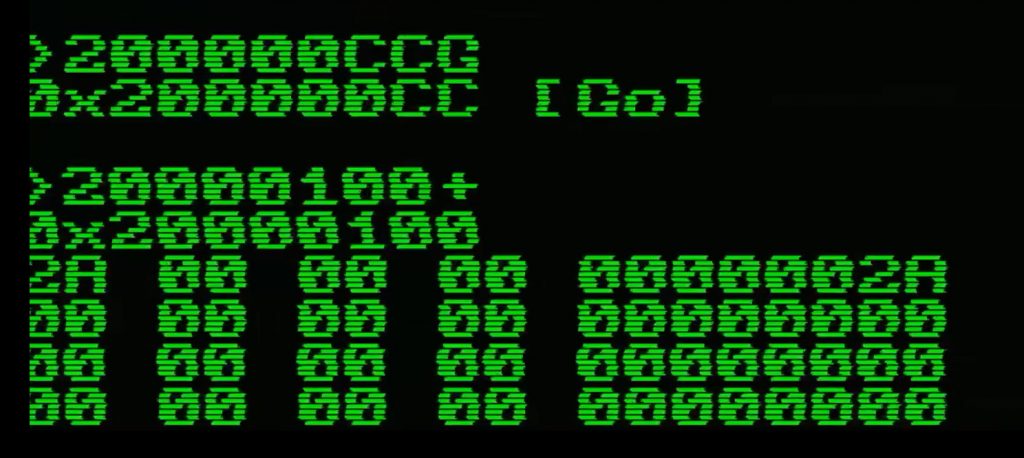 The program running and the result in memory